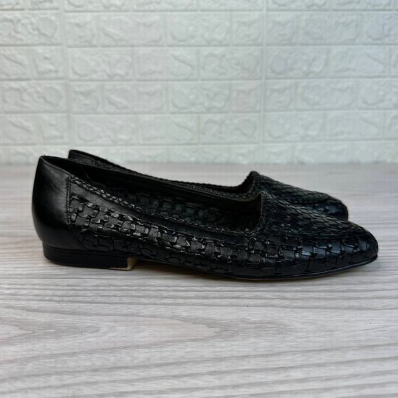 VTG Gloria Vanderbilt Ballet Flats US 6.5 Black Woven Leather Slip-On Dress Shoe - Picture 1 of 9
